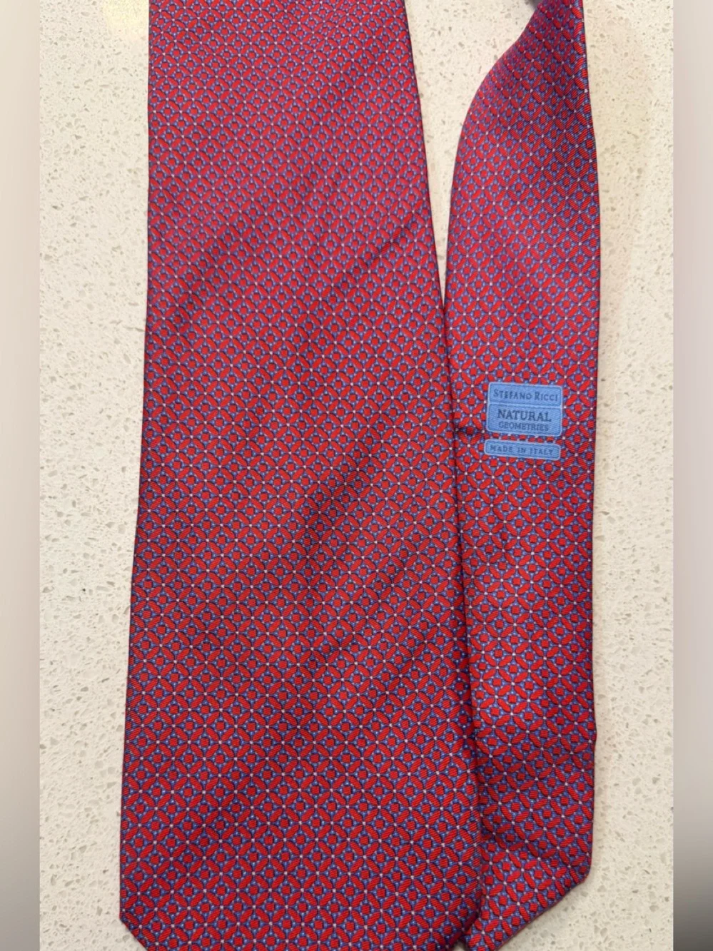 Stefano Ricci Red Blue Geometric Silk Tie Italy